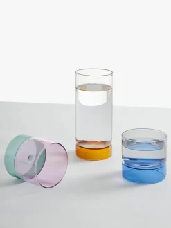 Handgemaakte waterglazen bamboe Groove, 2 stuks