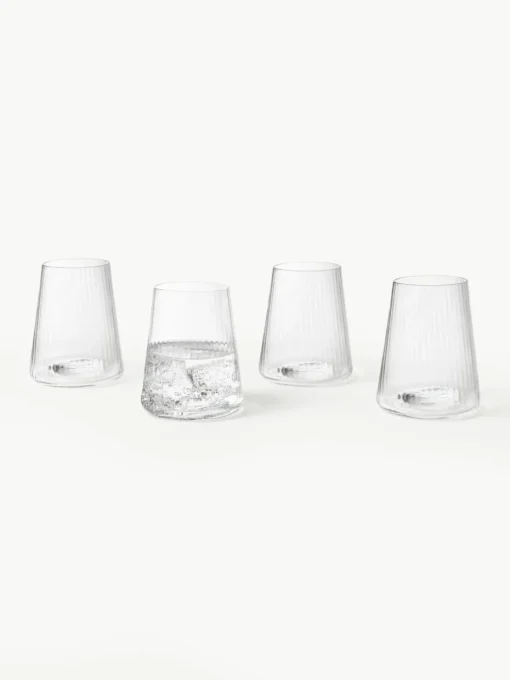 Handgemaakte waterglazen Cami met groefstructuur, 4 stuks