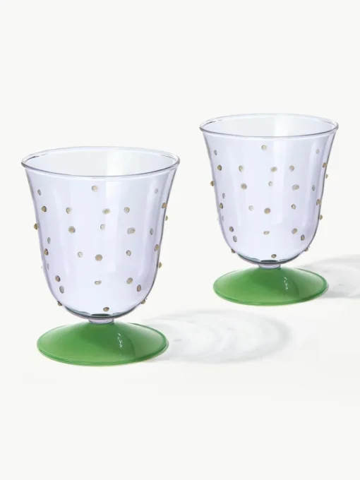 Handgemaakte waterglazen Dot van borosilicaatglas, 2 stuks