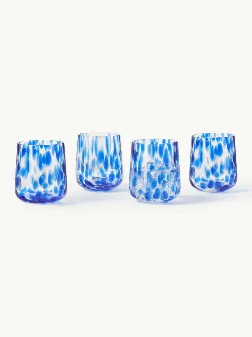 Handgemaakte waterglazen Oakley met stippenpatroon, 4 stuks