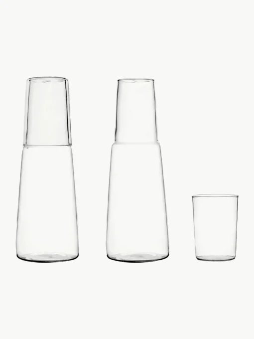 Handgemaakte waterkaraf en waterglas Torre, set van 2
