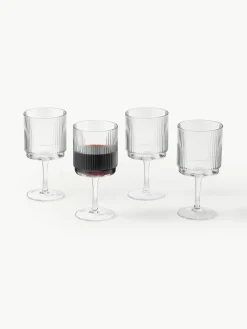 Handgemaakte wijnglazen Minna met groefreliëf, 4 stuks