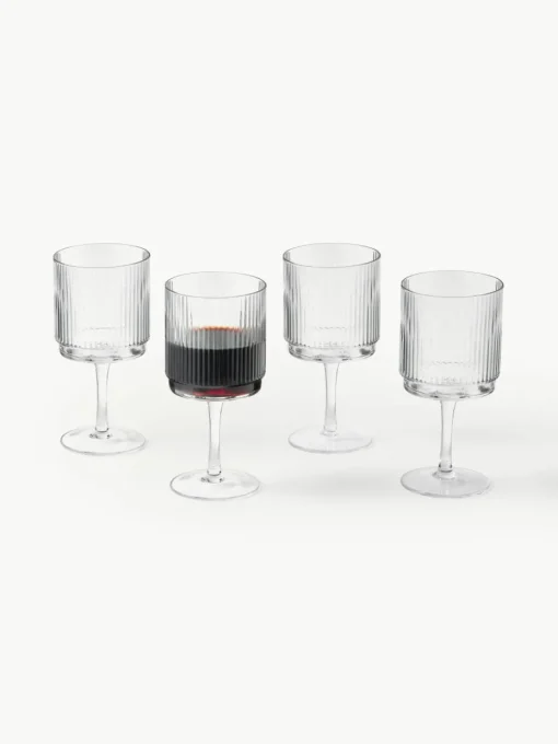Handgemaakte wijnglazen Minna met groefreliëf, 4 stuks