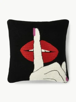 Handgemaakte wollen decoratief kussen Lips Hush