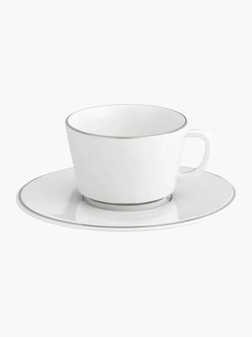 Handgemaakte XS porseleinen koffiekopjes Vitruv met schoteltjes en handbeschilderde platina rand, 2 stuks