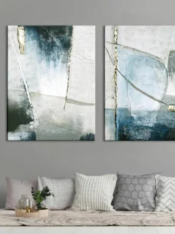 Handgeschilderde canvasdoek Golden Blue I