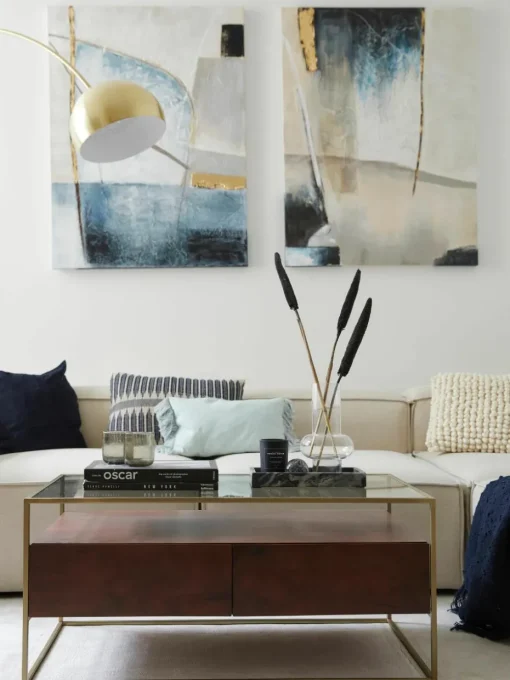 Handgeschilderde canvasdoek Golden Blue I