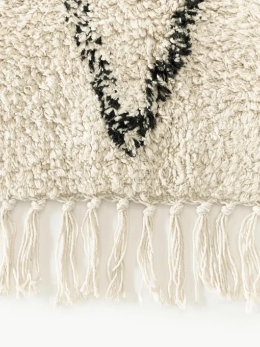 Handgetuft katoenen vloerkleed Bina met ruitjesmotief en franjes