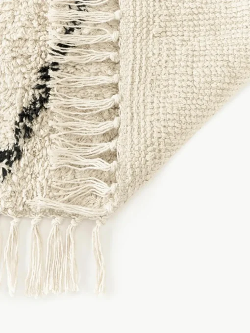Handgetuft katoenen vloerkleed Bina met ruitjesmotief en franjes