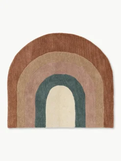 Handgetuft kindervloerkleed Rainbow van wol met franjes