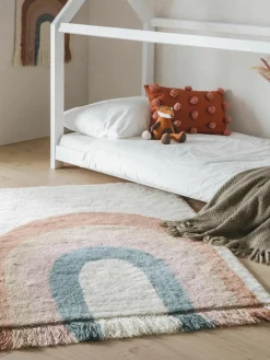 Handgetuft kindervloerkleed Rainbow van wol met franjes