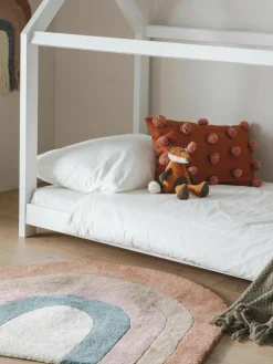 Handgetuft kindervloerkleed Rainbow van wol met franjes
