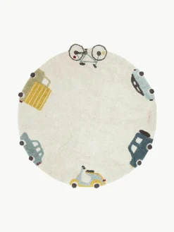 Handgetuft rond kindervloerkleed Wheels met hoog-laag effect, wasbaar