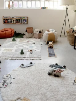 Handgetuft rond kindervloerkleed Wheels met hoog-laag effect, wasbaar