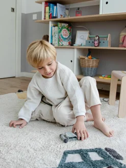 Handgetuft rond kindervloerkleed Wheels met hoog-laag effect, wasbaar
