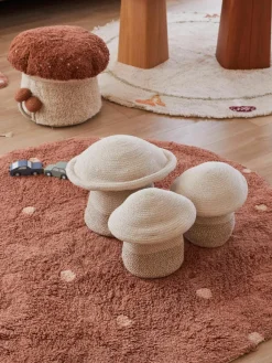 Handgetuft rond vloerkleed Dot met hoog-laag effect, wasbaar