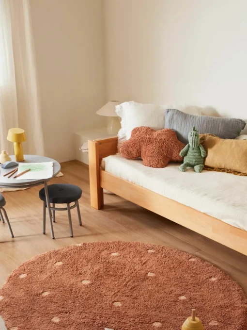 Handgetuft rond vloerkleed Dot met hoog-laag effect, wasbaar