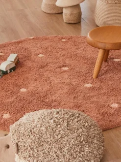Handgetuft rond vloerkleed Dot met hoog-laag effect, wasbaar