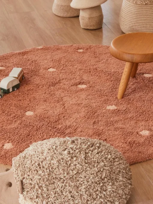 Handgetuft rond vloerkleed Dot met hoog-laag effect, wasbaar