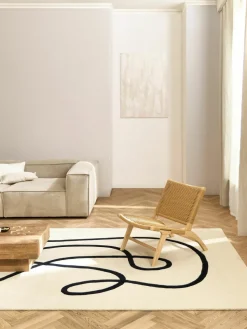 Handgetuft wollen vloerkleed Line met One Line tekening
