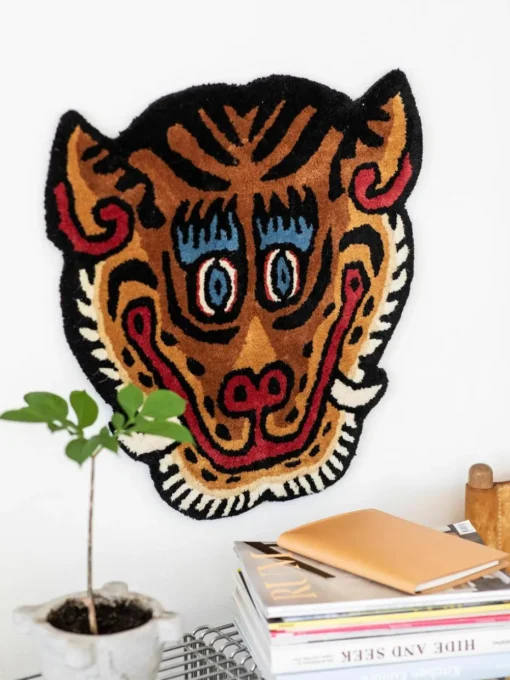 Handgetuft wollen vloerkleed Tiger Face