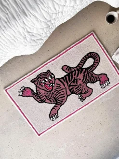 Handgetuft wollen vloerkleed roze Tiger