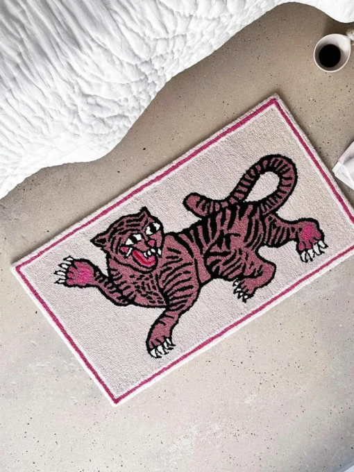 Handgetuft wollen vloerkleed roze Tiger