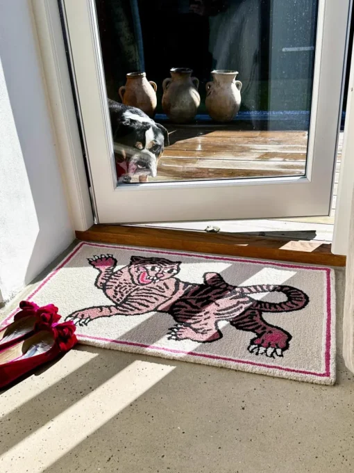 Handgetuft wollen vloerkleed roze Tiger