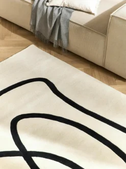 Handgetuft wollen vloerkleed Line met One Line tekening