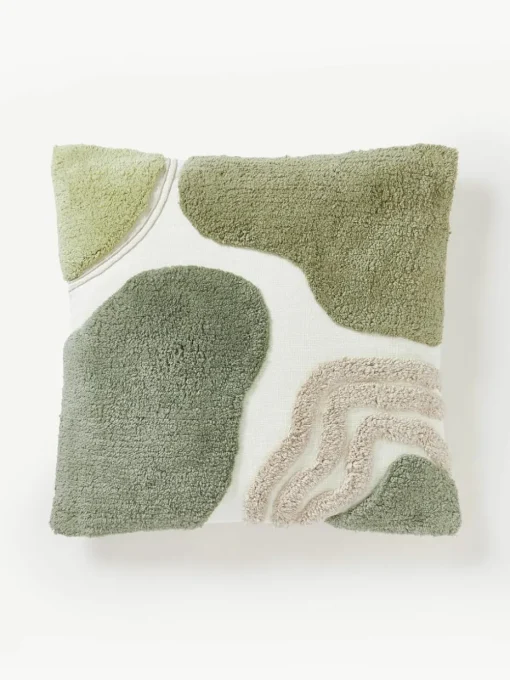Handgetufte kussenhoes Coraline met decoraties