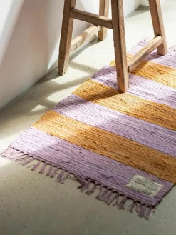 Handgeweven katoenen vloerkleed Chindi met franjes