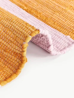 Handgeweven katoenen vloerkleed Chindi met franjes