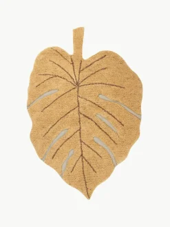 Handgeweven kindervloerkleed Monstera met hoog-laag effect, wasbaar