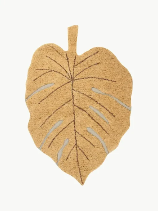 Handgeweven kindervloerkleed Monstera met hoog-laag effect, wasbaar