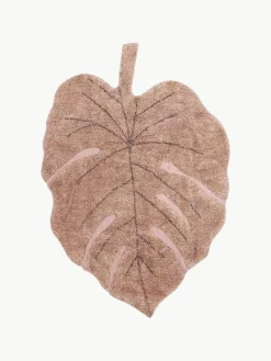 Handgeweven kindervloerkleed Monstera met hoog-laag effect, wasbaar