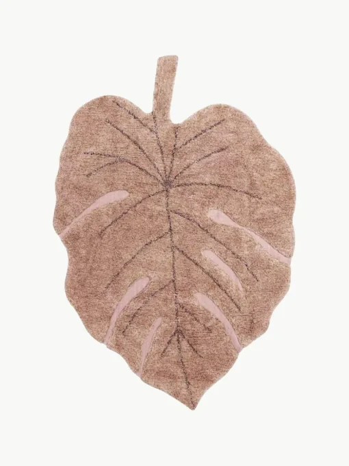 Handgeweven kindervloerkleed Monstera met hoog-laag effect, wasbaar