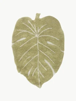 Handgeweven kindervloerkleed Mini Monstera met hoog-laag effect, wasbaar