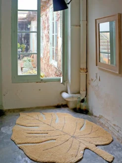 Handgeweven kindervloerkleed Monstera met hoog-laag effect, wasbaar