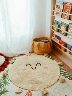 Handgeweven kindervloerkleed You're My Sunshine met kwastjes, wasbaar