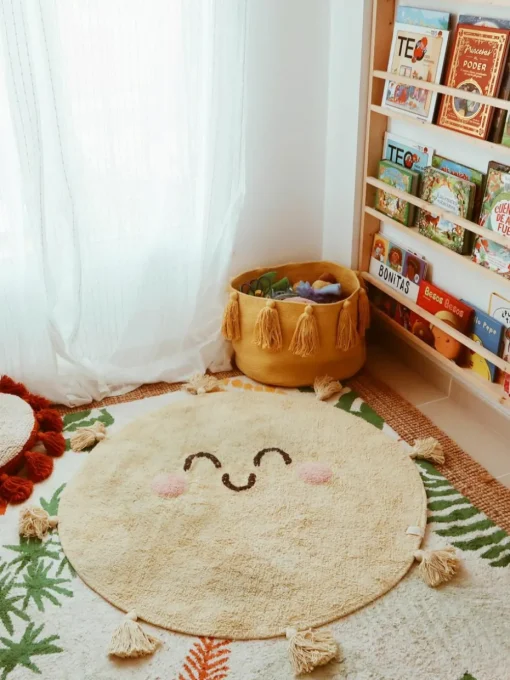 Handgeweven kindervloerkleed You're My Sunshine met kwastjes, wasbaar
