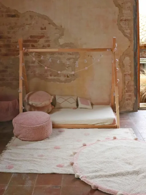 Handgeweven kindervloerkleed Hippy Dots, wasbaar