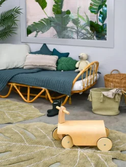 Handgeweven kindervloerkleed Mini Monstera met hoog-laag effect, wasbaar