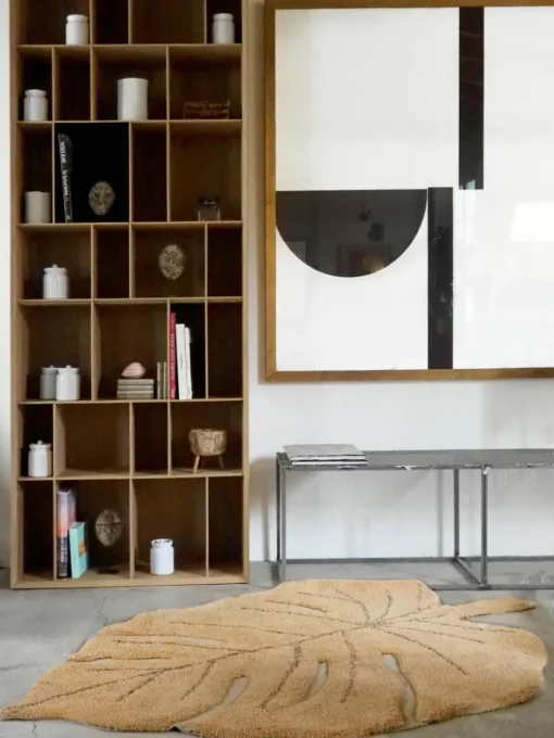 Handgeweven kindervloerkleed Monstera met hoog-laag effect, wasbaar