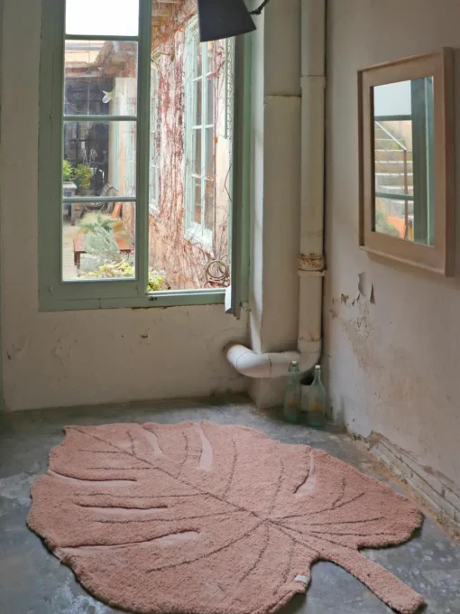 Handgeweven kindervloerkleed Monstera met hoog-laag effect, wasbaar