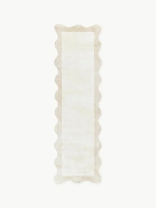 Handgeweven viscose loper Wavy met golvende rand