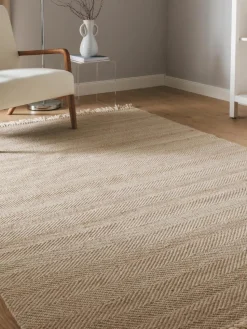 Handgeweven wollen vloerkleed Lars met franjes