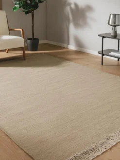 Handgeweven wollen vloerkleed Liv met franjes