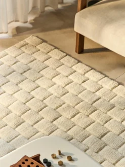 Handgeweven wollen vloerkleed Adley met hoog-laag structuur