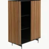 Highboard Linea met schuifdeur en geribbelde voorzijde