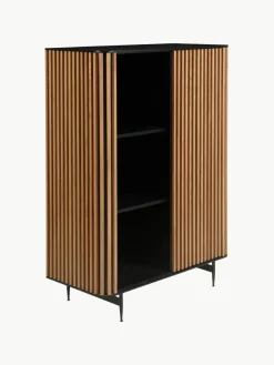 Highboard Linea met schuifdeur en geribbelde voorzijde